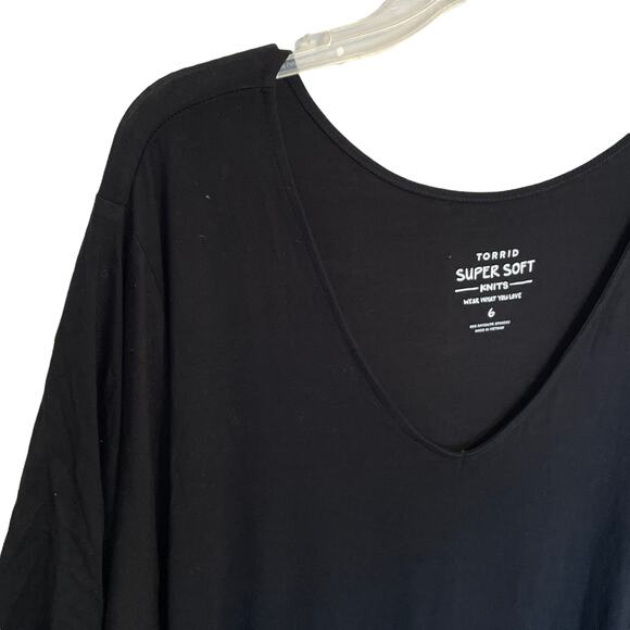 Torrid Women's 6X Super Soft Knit Babydoll Tee ~ Black Scoop Neck Relaxed Top - Picture 5 of 10